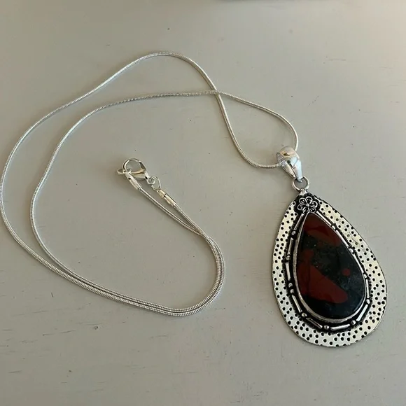 925 SILVER OVERLAY STATEMENT PENDANT BLOODSTONE GEMSTONE - Picture 7 of 9